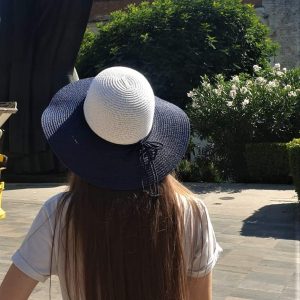 Woman Blue and White Hat (Bonnet)