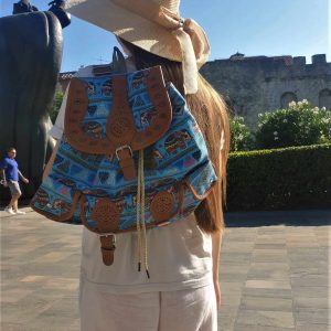 Woman Backpack Blue-Brown
